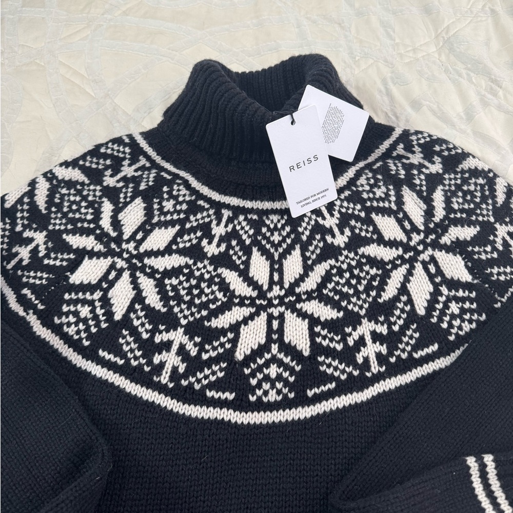 Reiss Black and White Patterned Knit Turtleneck Pullover - Picture 2 of 7